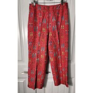 Harolds Womens Size 10‎ Pants Pink Silk Linen Novelty Print Shoe Cropped Lined